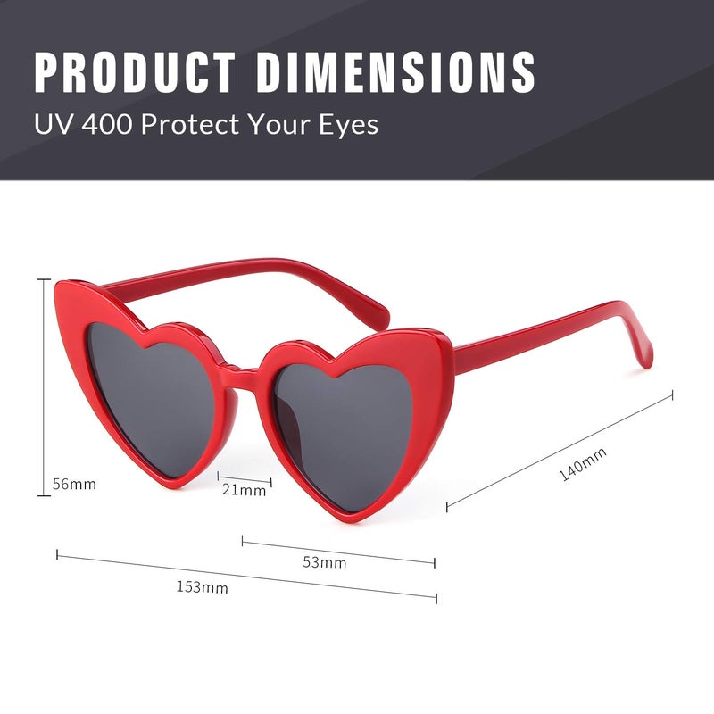 GIFIORE Heart Sunglasses Vintage Retro Oversized Cat Eye Heart Shaped Sun Glasses (Red Frame) - Image 5